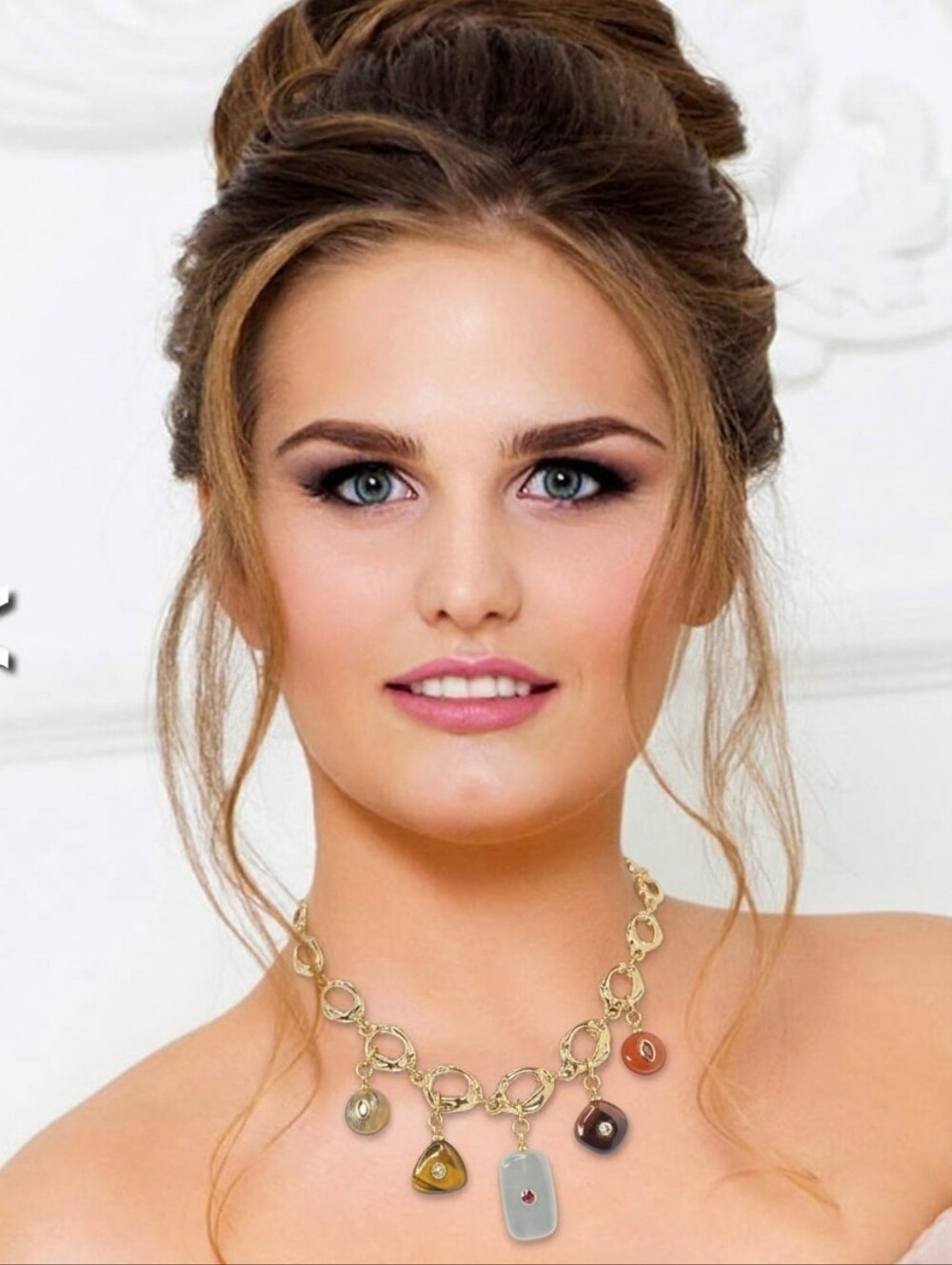 💛▪️Gemelli ▪️Gold-Tone Multi Stone Charm Jewelled  Necklace